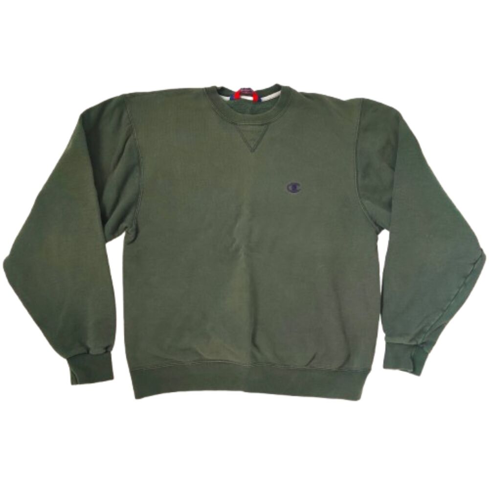 Vintage Champion Men's Small Crewneck Sweatshirt Green Embroidered Logo Pullover